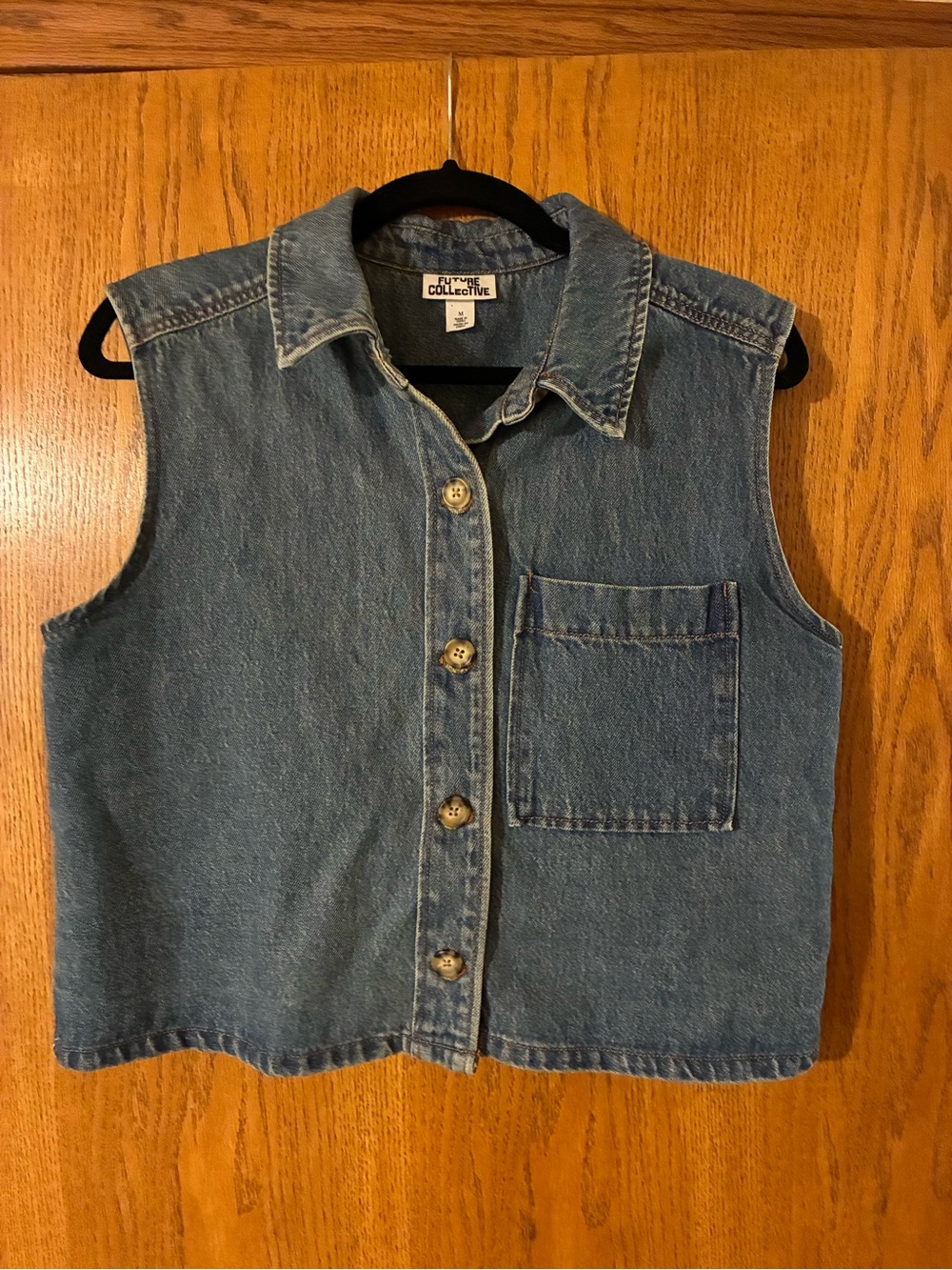 Collar Denim Sleeveless Vest - Blue